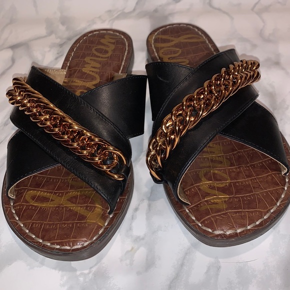 Sam Edelman GABRIE gold chain crisscross sandals. Size 6 - Picture 2 of 9